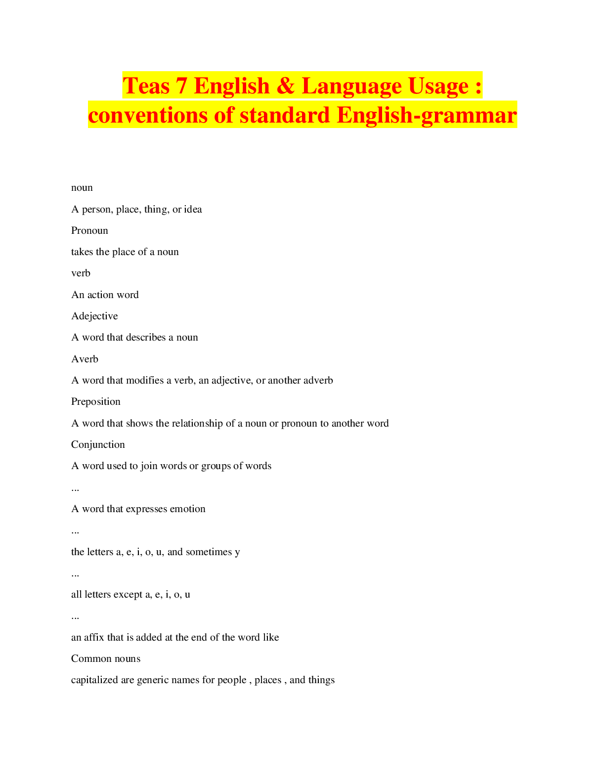 Preview image for Teas 7 English & Language Usage : conventions of standard English-grammar